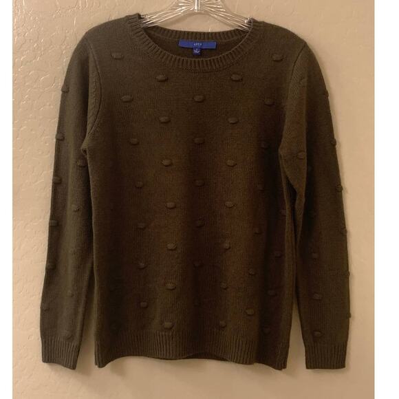 APT 9 Women's Dark Green Dot Long Sleeve Sweater with Ribbed Edging, Size Small - Picture 4 of 9